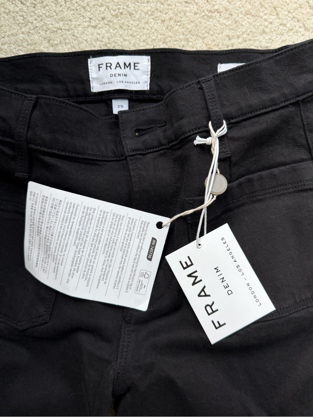 Frame Denim Black Le Bardot Straight-Leg Jeans with Raw Hem - Picture 2 of 4